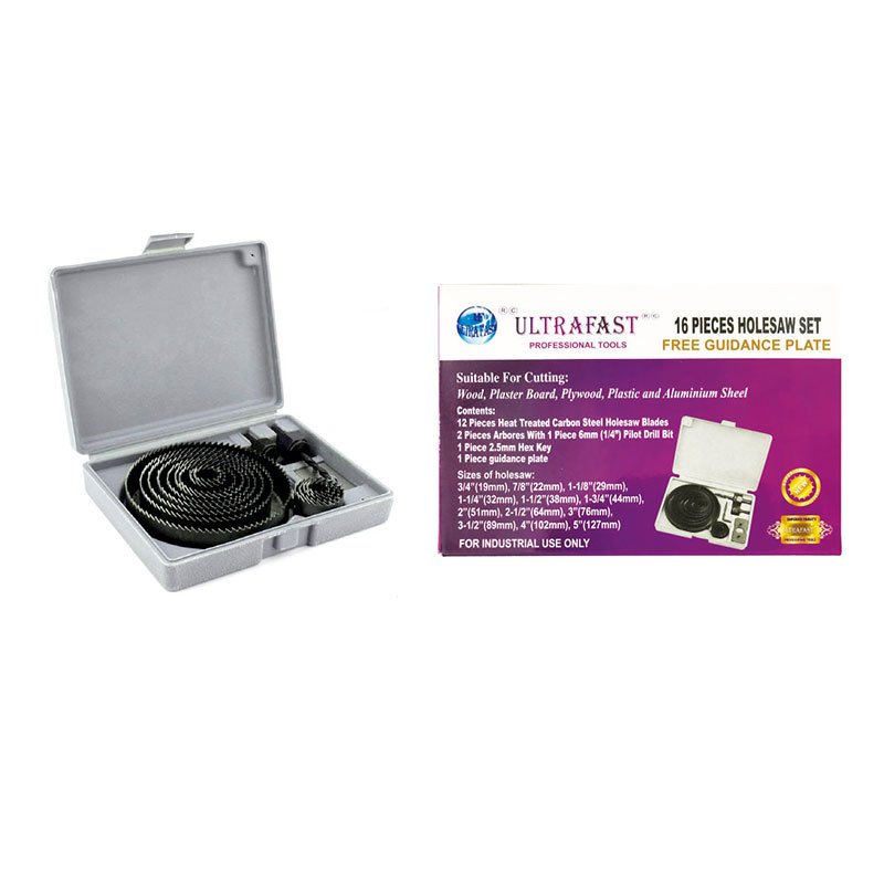 CARBON HOLE SAW SET 16 PCS (WITH GUIDANCE PLATE)