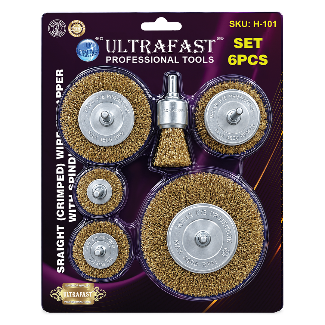 CRIMPED WIRE BRUSH WITH SPINDLE SET